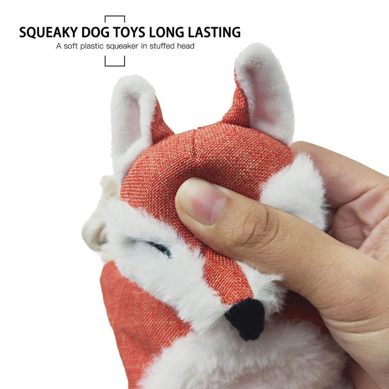 Vitscan Fox Dog Toy with Squeaker, Stuffless Dog Toy Crinkle Hunting Dog Toy Plush Durable Dog Squeaky Toys Cotton Rope Dog Toy Throughout the Body Cute Dog Chew Toys for Puppies with Eyes Embroidery Design - Image 5